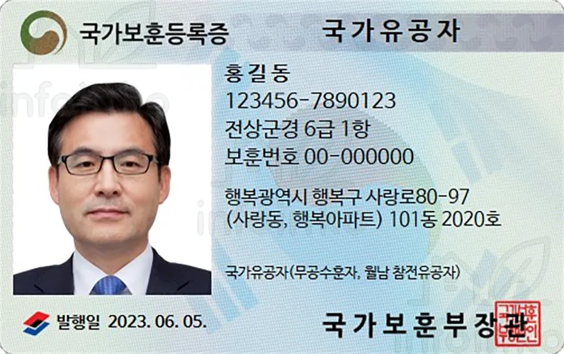 국가보훈등록증 예시